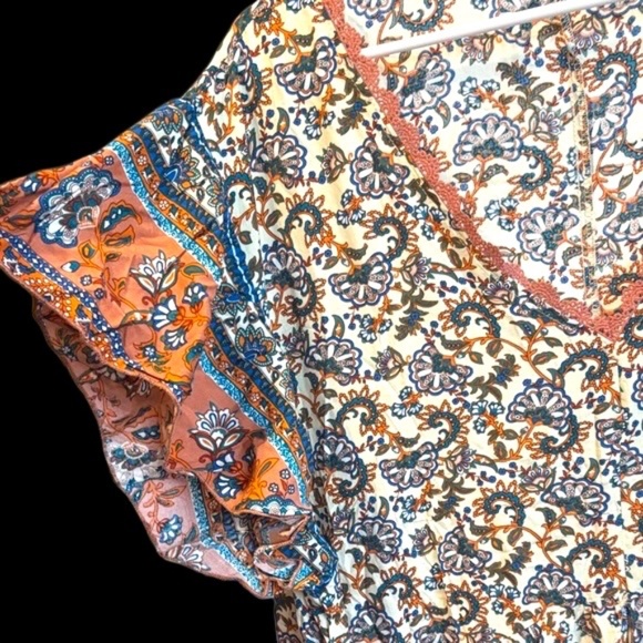 NWT-Bohemian Floral Maxi Dress with Orange and Blue Accents - Picture 13 of 13